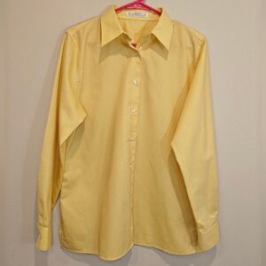 FOXCROFT Womens‎ Sz 10 Yellow Button Down Pin Stripe Collared Long Sleeve Shirt